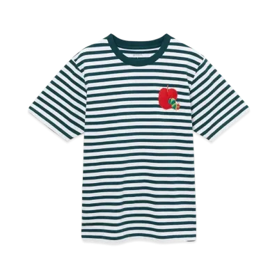 graniph x Eric Carle Red Apple Embroidery Striped T-Shirt "Green"