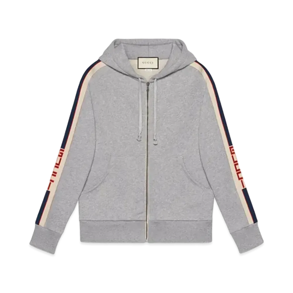 GUCCI Hooded Striped Zip Up Sweatshirt "Gray"