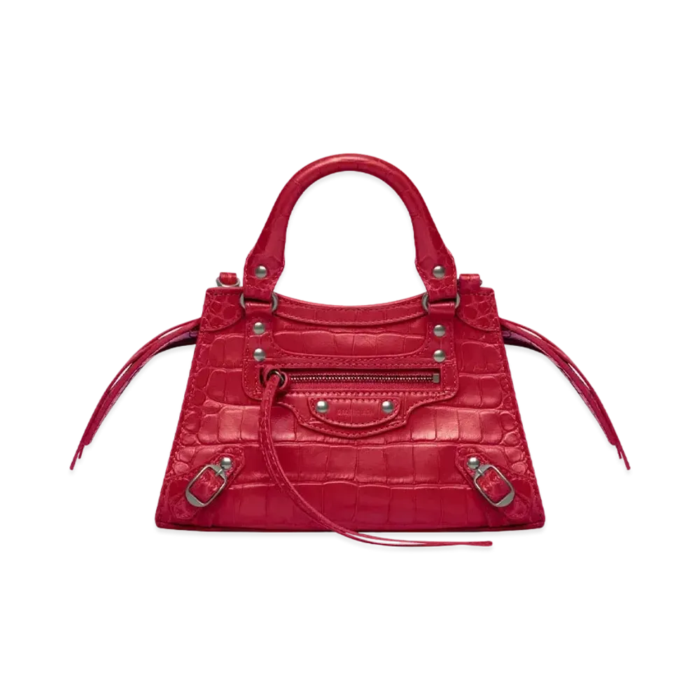 BALENCIAGA Neo Classic Mini Handbag In Extra Supple Crocodile Embossed Calfskin "Dark Red"