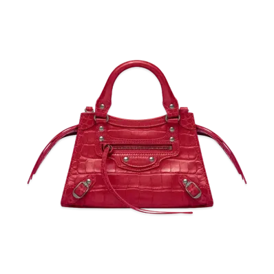 BALENCIAGA Neo Classic Mini Handbag In Extra Supple Crocodile Embossed Calfskin "Dark Red"