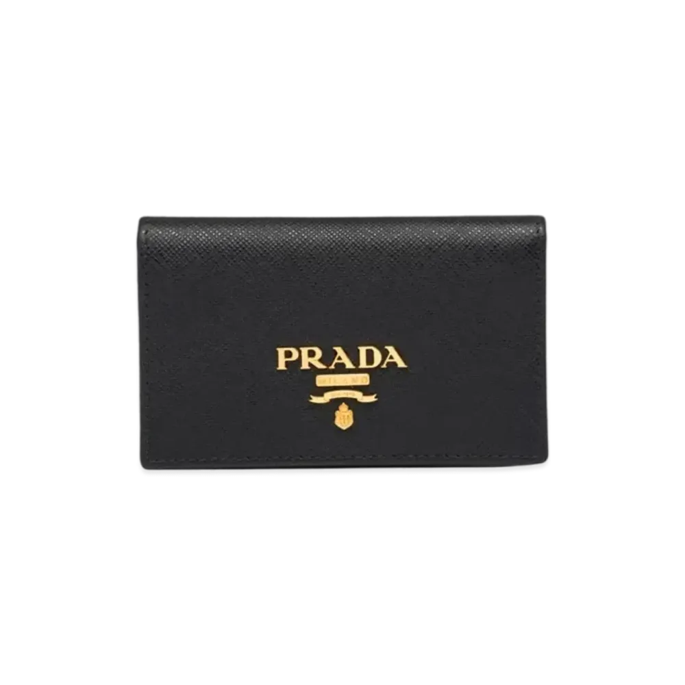 PRADA Saffiano Leather Snap Card Holder "Black"