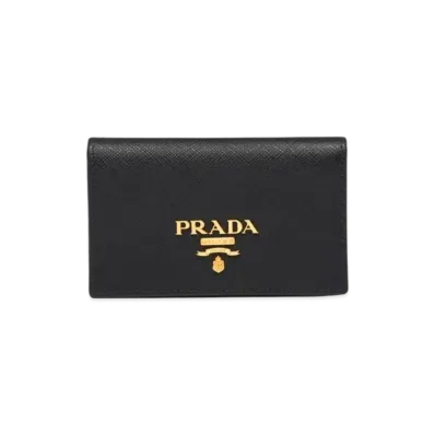 PRADA Saffiano Leather Snap Card Holder "Black"