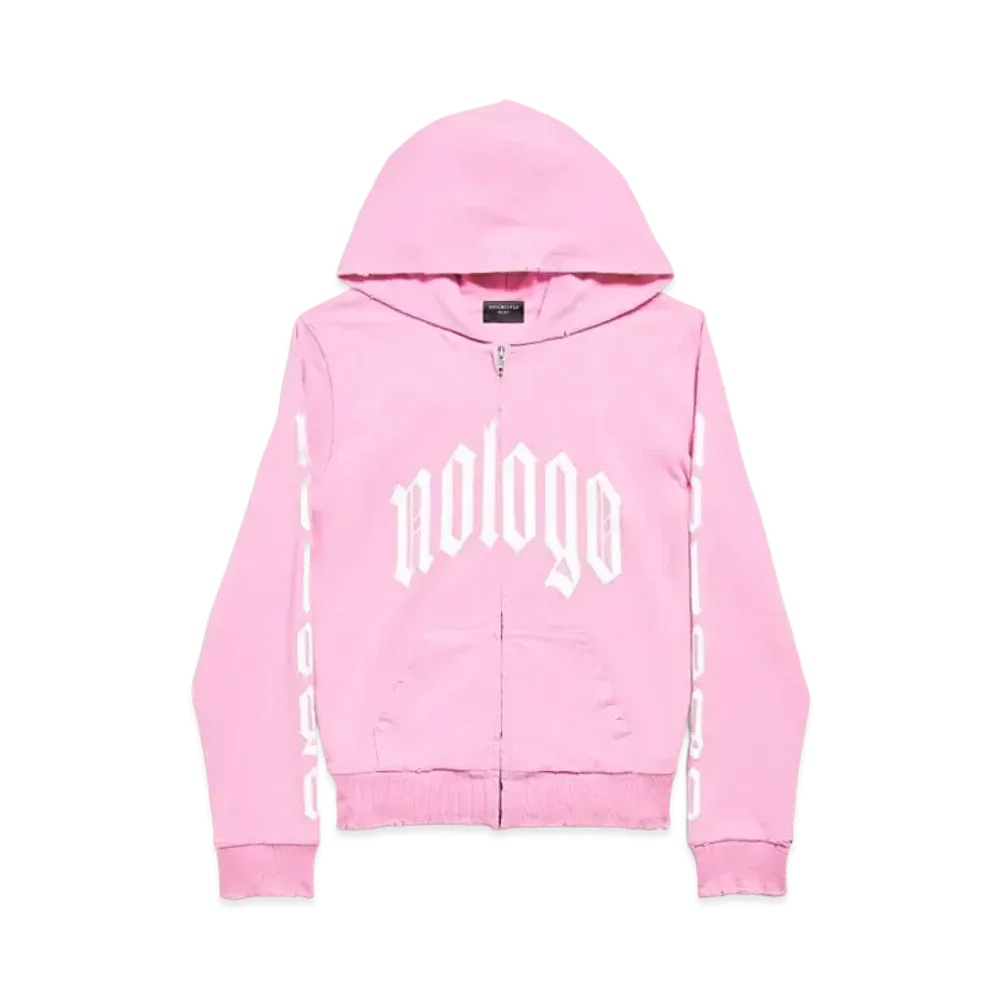 BALENCIAGA Nologo Zip-Up Hoodie Small Fit in Peeling Stretch Jersey "Light Pink/White"