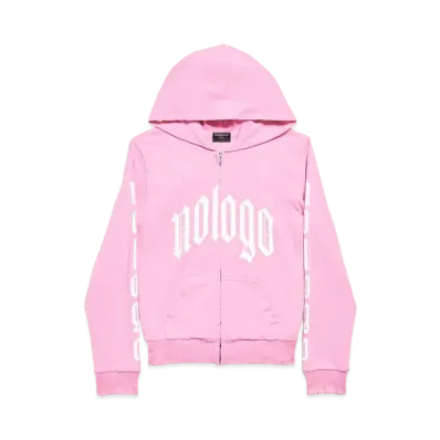 BALENCIAGA Nologo Zip-Up Hoodie Small Fit in Peeling Stretch Jersey "Light Pink/White"