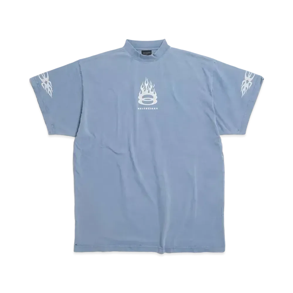 BALENCIAGA Burning Unity T-Shirt Oversized in Vintage Jersey "Light Blue"