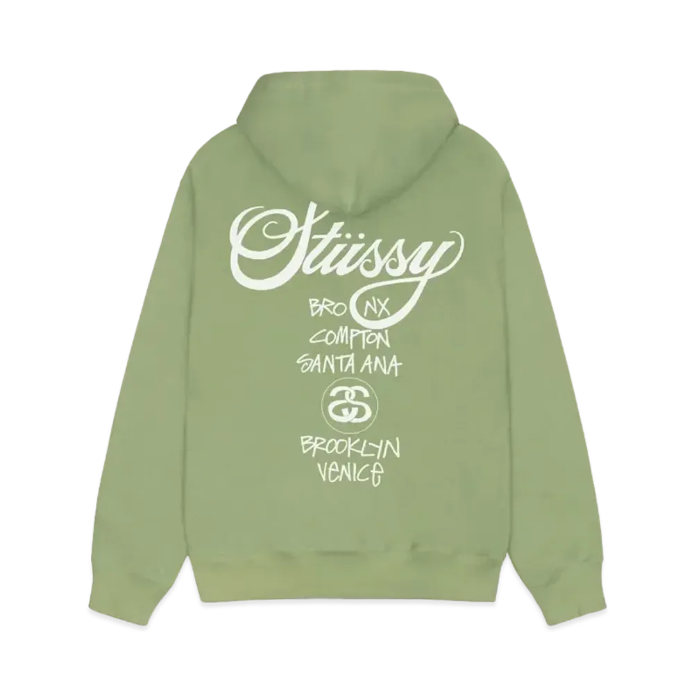 Stussy World Tour Zip Hoodie "Moss"
