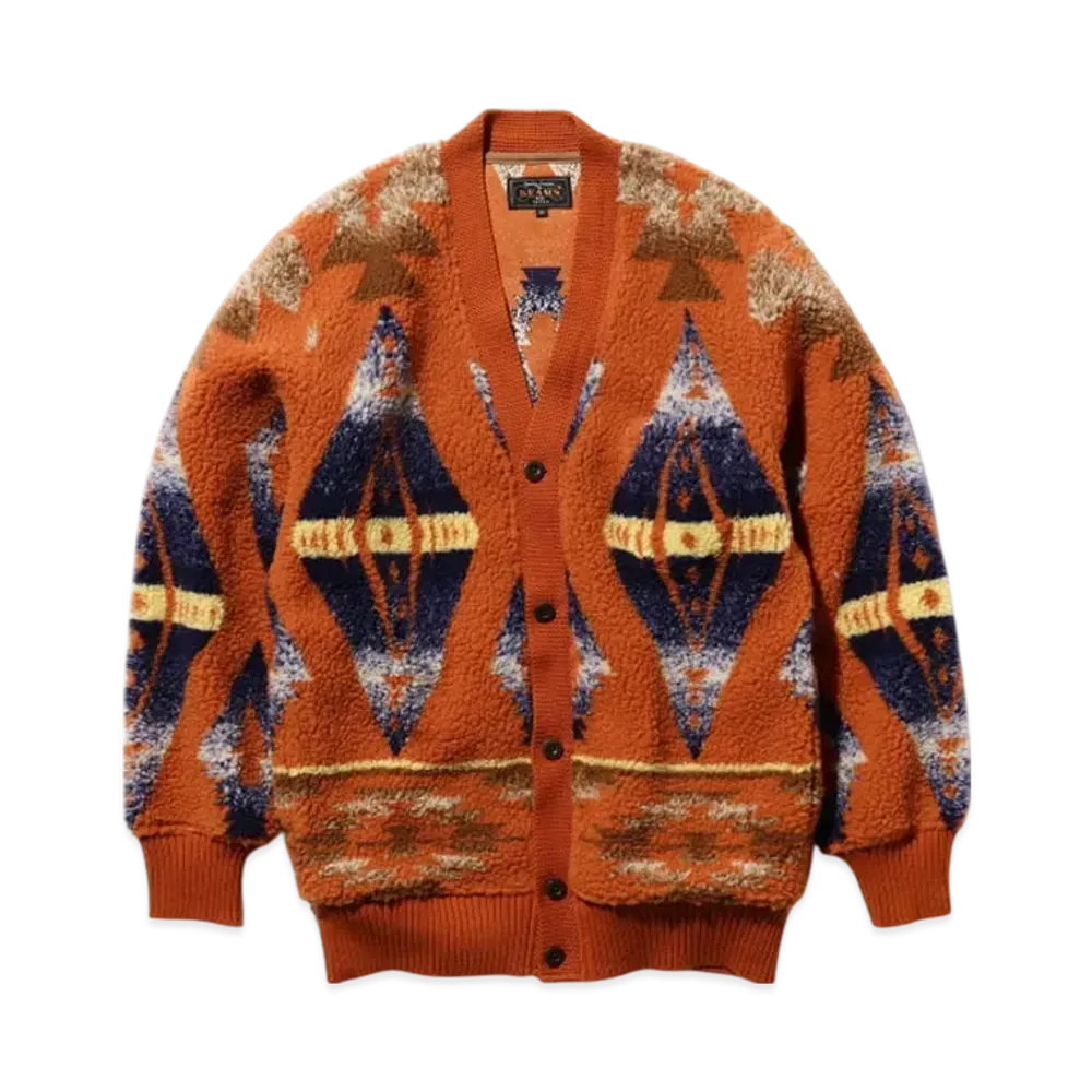BEAMS Cardigan Boa Jacquard "Orange"