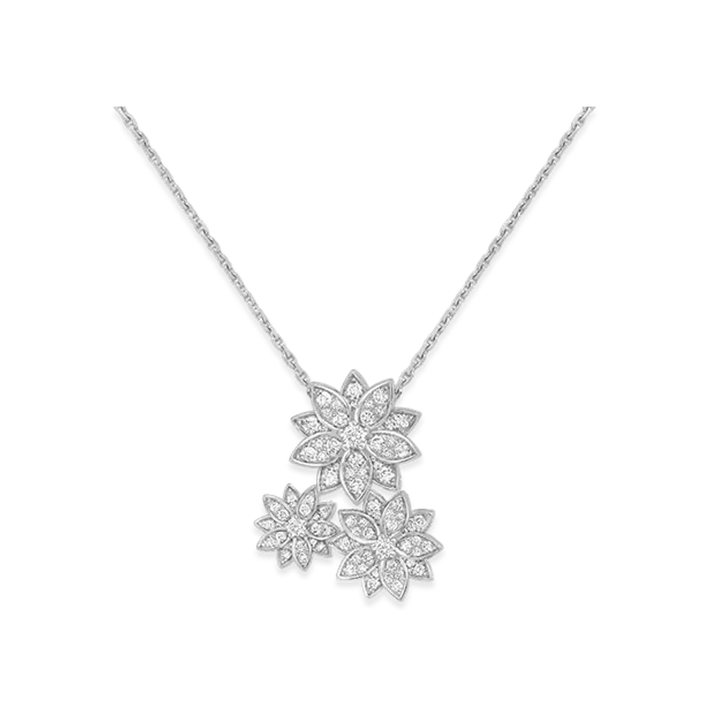 Van Cleef & Arpels Lotus pendant 3 flowers "18K White gold/Diamond"