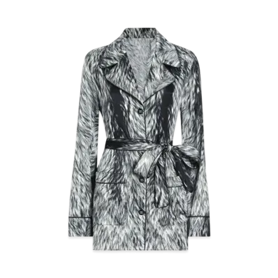 DOLCE&GABBANA Silk Satin Pajama Shirt With Fur Print "Gray"