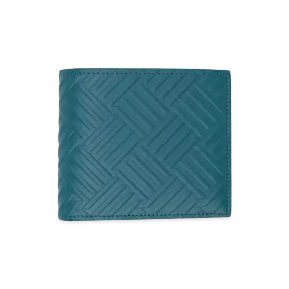Bottega Veneta Debossed Intrecciato Calfskin Bi-fold Wallet "Shiny Blue"