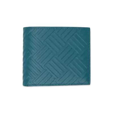 Bottega Veneta Debossed Intrecciato Calfskin Bi-fold Wallet "Shiny Blue"