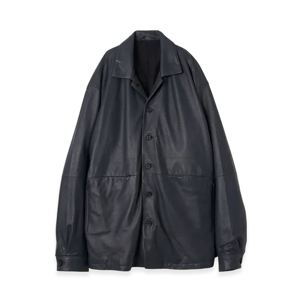 YOKE Sheep Suede Nappalan Leather Shirt Jackets "Charcoal Navy"