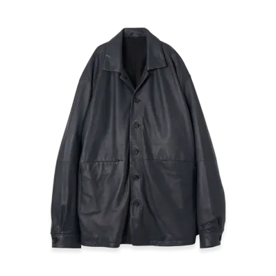 YOKE Sheep Suede Nappalan Leather Shirt Jackets "Charcoal Navy"