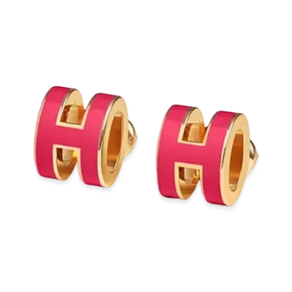 Hermes Mini Pop H Earrings "Gold/Rose Mexico"