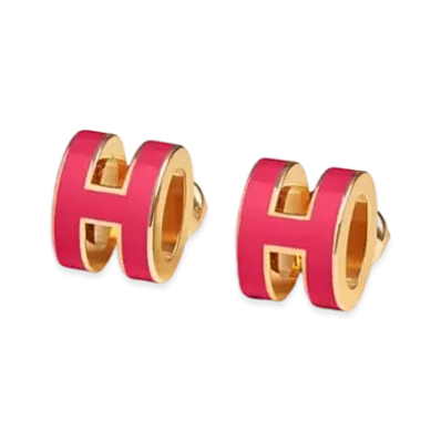 Hermes Mini Pop H Earrings "Gold/Rose Mexico"