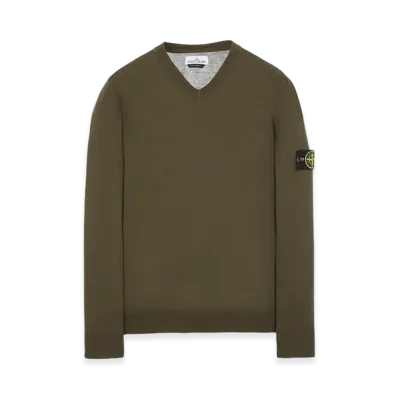 Stone Island 501C4 Pure Light Wool V-Neck Knit - 23FW "Olive Green"