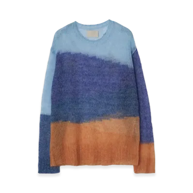 YOKE Kid Mohair Wool Nylon Intarsia Sheer Sweater "Blue"