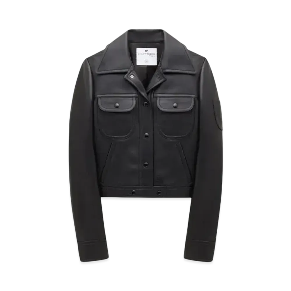 Courreges Vintage Leather Trucker Jacket "Black"