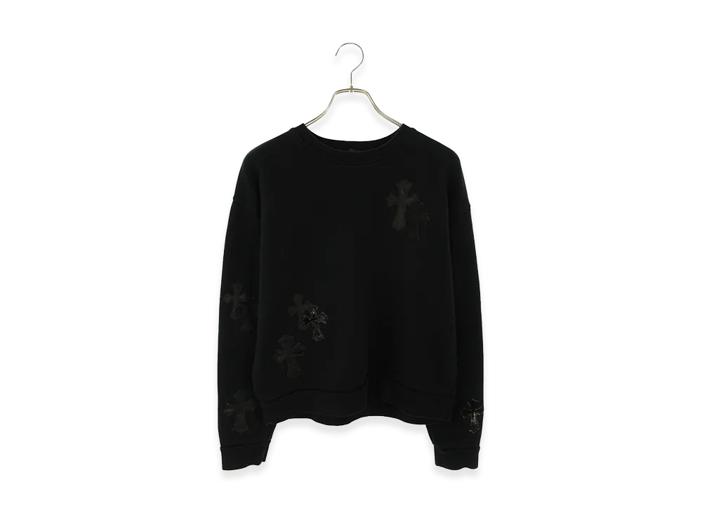 Chrome Hearts Calf Hair & Patent Leather Cross Patch Crewneck Sweatshirt "Black/Silver"