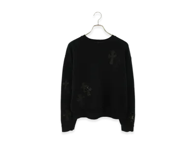 Chrome Hearts Calf Hair & Patent Leather Cross Patch Crewneck Sweatshirt "Black/Silver"