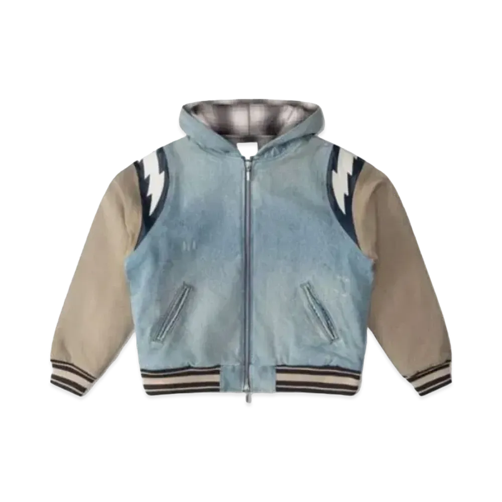 RHUDE Lightning Denim Hooded Varsity Jacket "Denim"