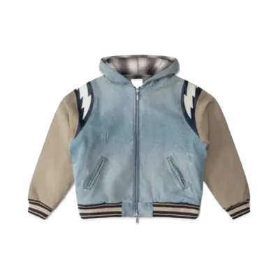 RHUDE Lightning Denim Hooded Varsity Jacket "Denim"
