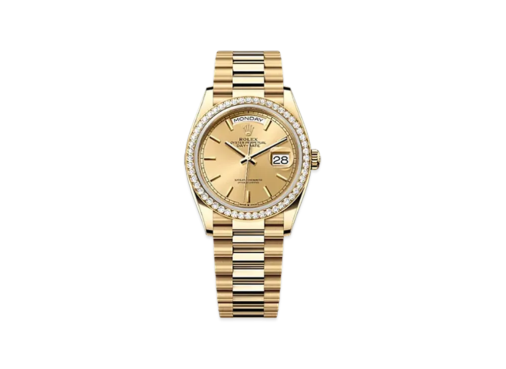 ROLEX Day-Date 36mm Yellow Gold Diamond 128348RBR "Champagne-colour"