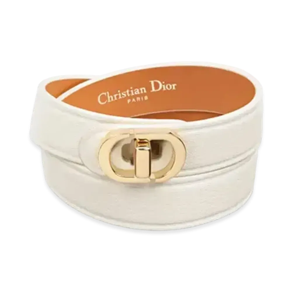 Dior 30 Montaigne Double Bracelet Calfskin and Gold-Finish Metal "Latte"