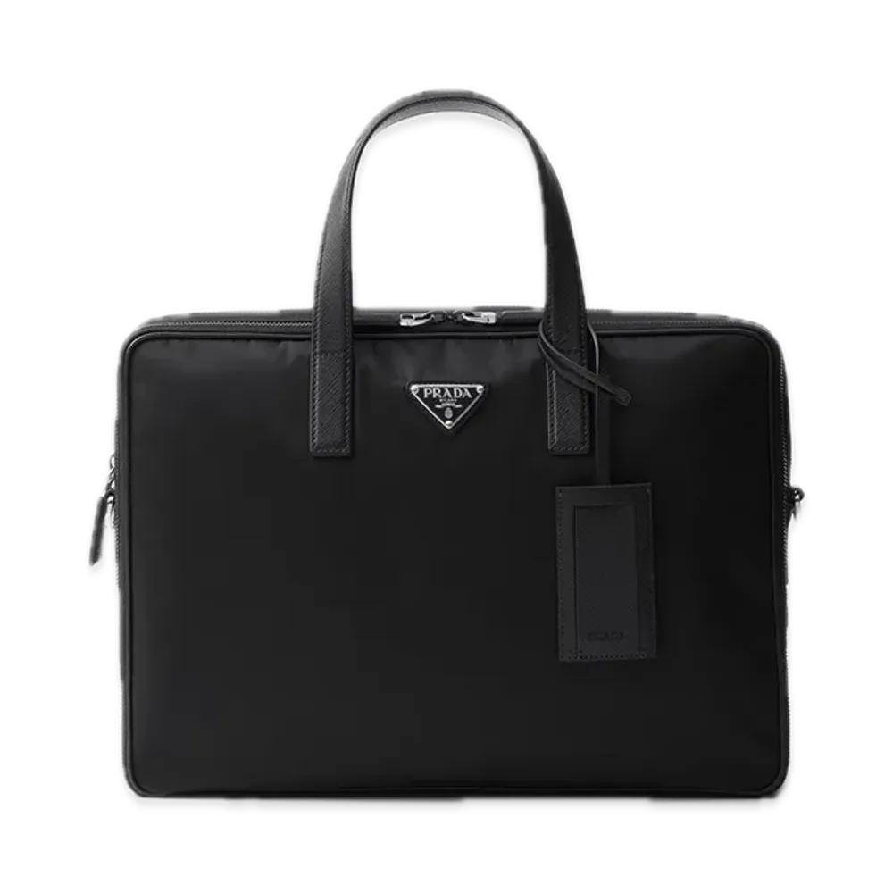 PRADA Re-Nylon x Saffiano Leather Briefcase "Black"