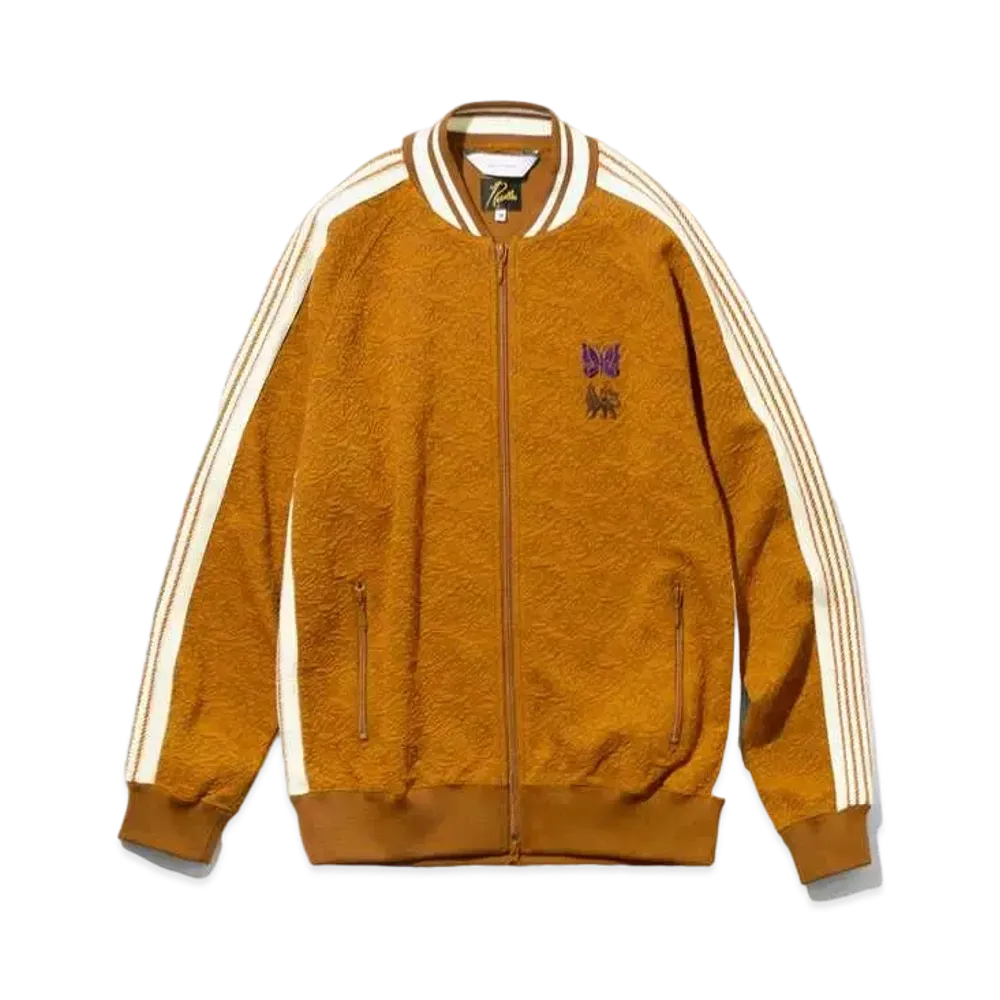 Needles x Sasquatchfabrix. Rib Collar Track Jacket -Blister jacquard Olive Branch "Camel"