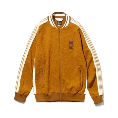 Needles x Sasquatchfabrix. Rib Collar Track Jacket -Blister jacquard Olive Branch "Camel"