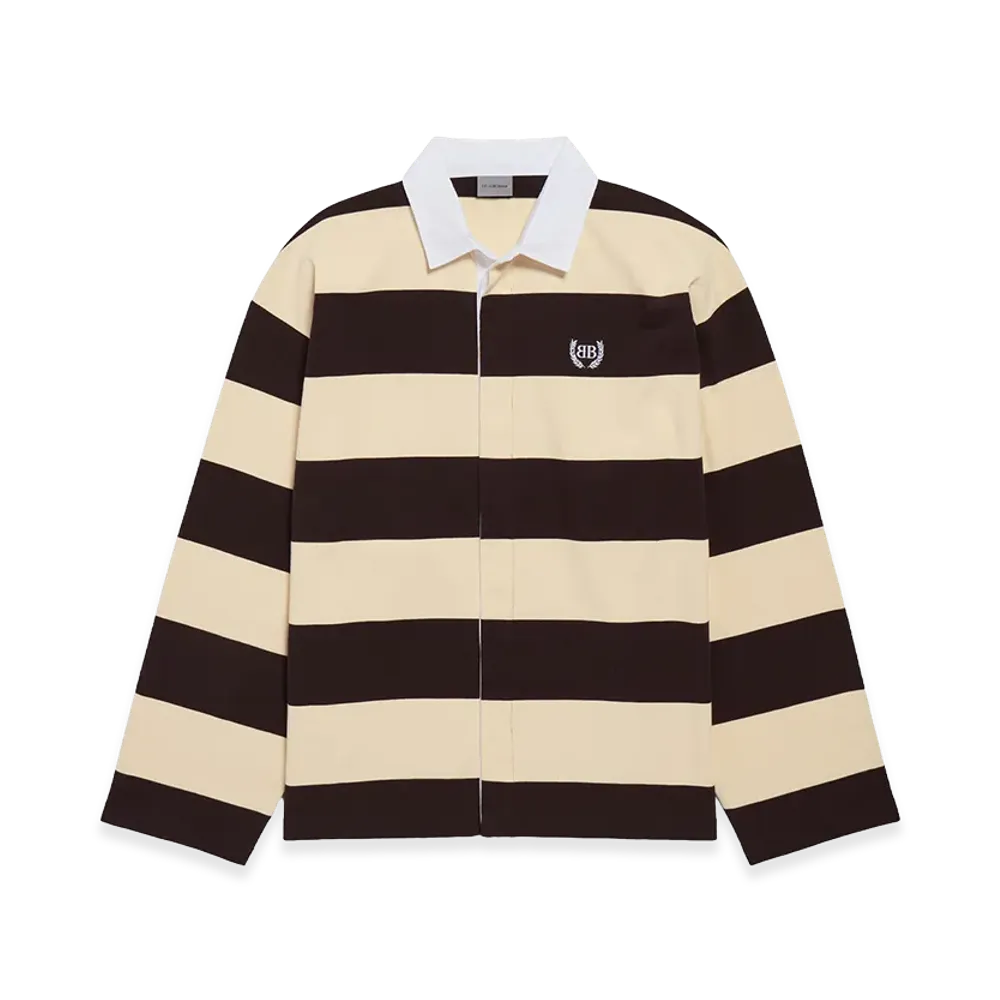 BALENCIAGA Big Stripes Jersey Polo Shirt "Dark Brown/Beige"