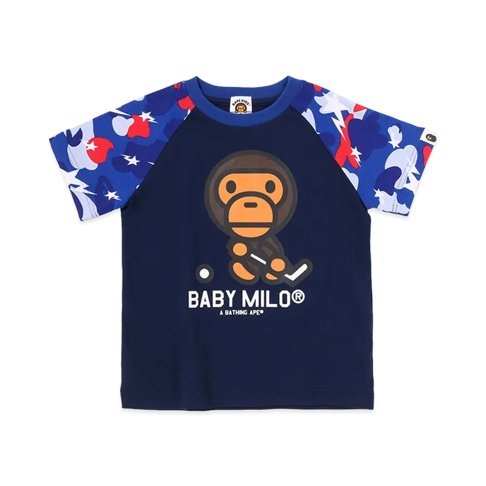 A BATHING APE Kids Sta Strike Camo Baby Milo Hockey Tee "Navy"