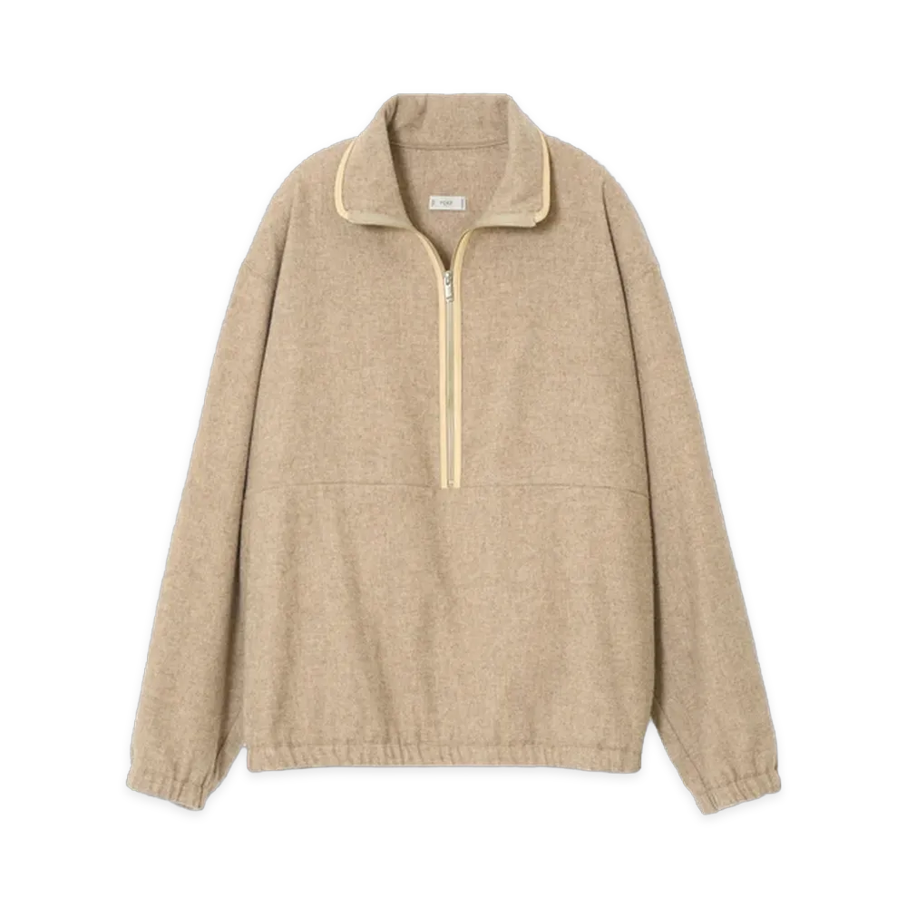 YOKE Wool Cashmere Fleece Half Zip Pullover "Beige"
