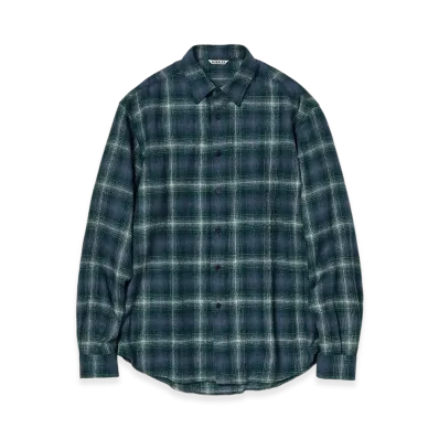 AURALEE Airy Wool Check Shirt "Forest Green/Navy"