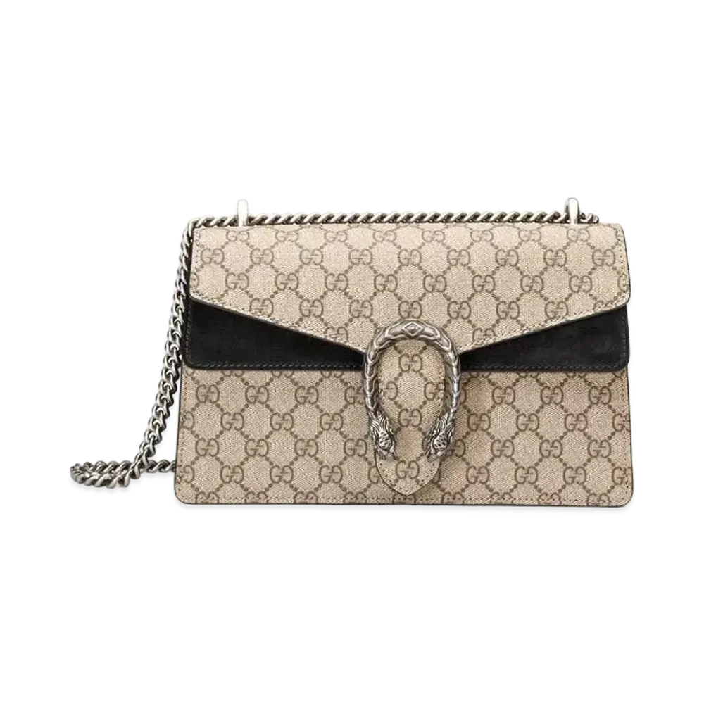 GUCCI Dionysus Small GG Shoulder Bag GG Supreme Canvas "Beige/Ebomy/Black"