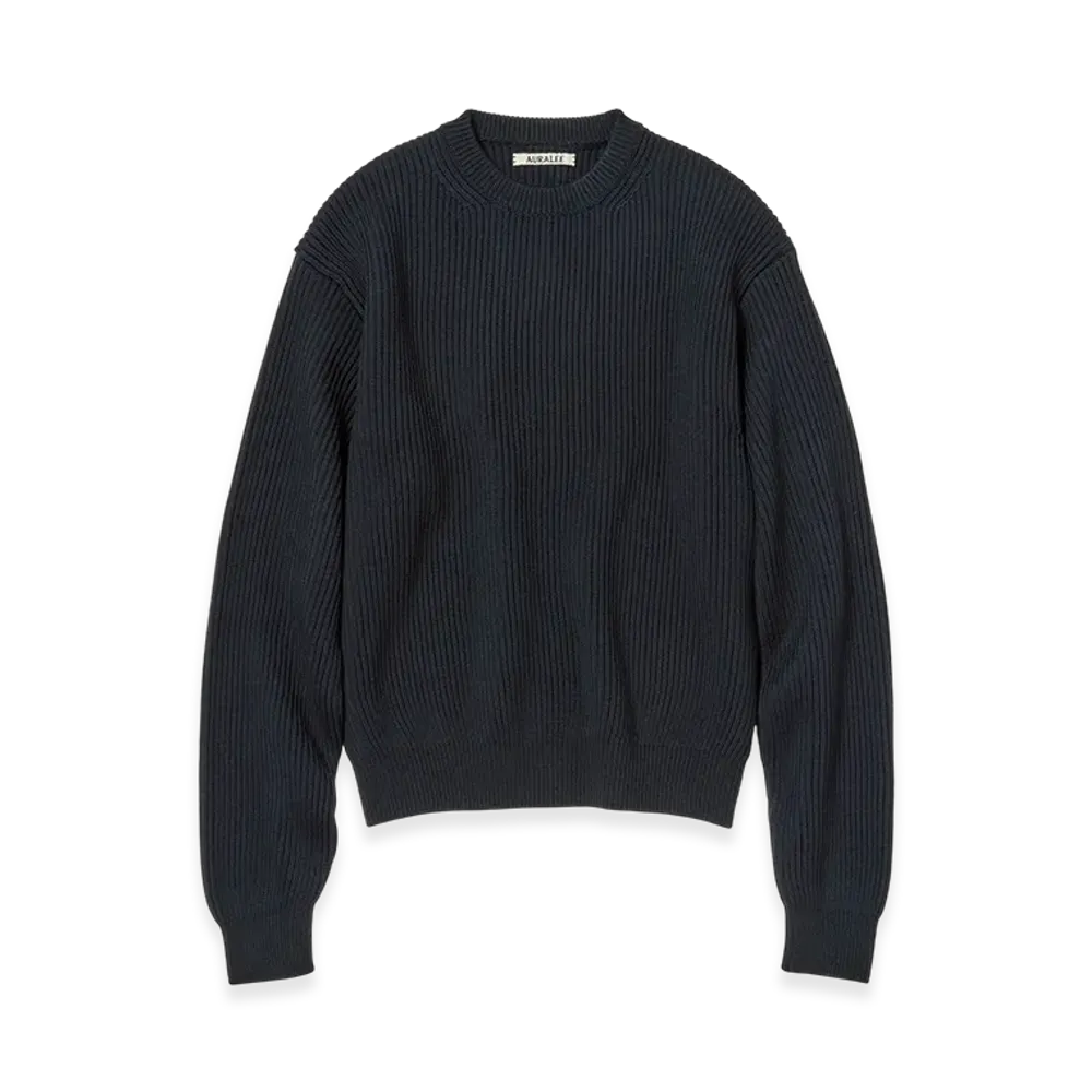 AURALEE Super Fine Wool Soft Rib Knit P/O "Dark Navy"