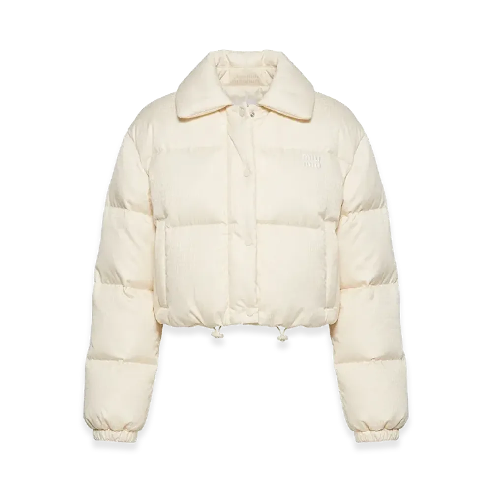 MIU MIU Women's Logo Allover Pattern Full Zip Cropped Down Jacket Outerwear "White"