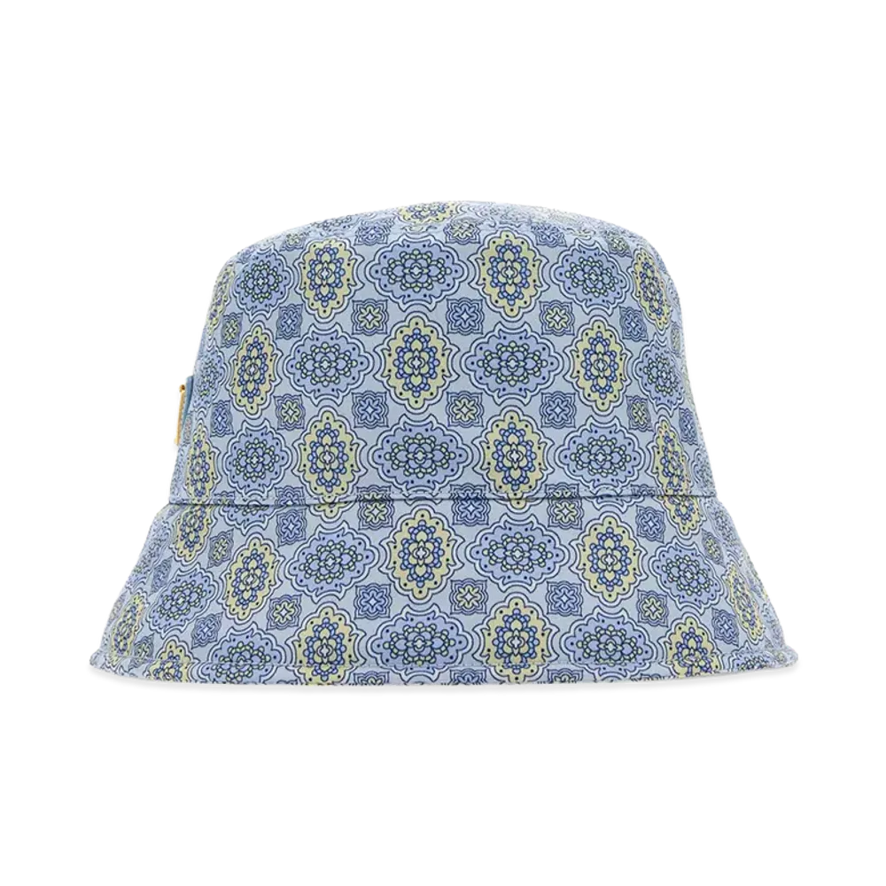 PRADA Women's Printed Re-Nylon Bucket Hat "Lightblue"
