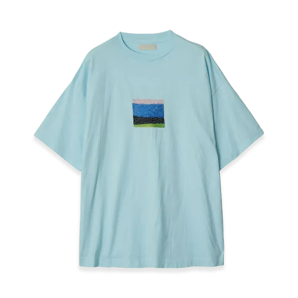 YOKE Embroidery Organic Cotton T-Shirt By Taro Mizutani "Pale Blue"