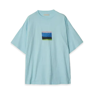 YOKE Embroidery Organic Cotton T-Shirt By Taro Mizutani "Pale Blue"