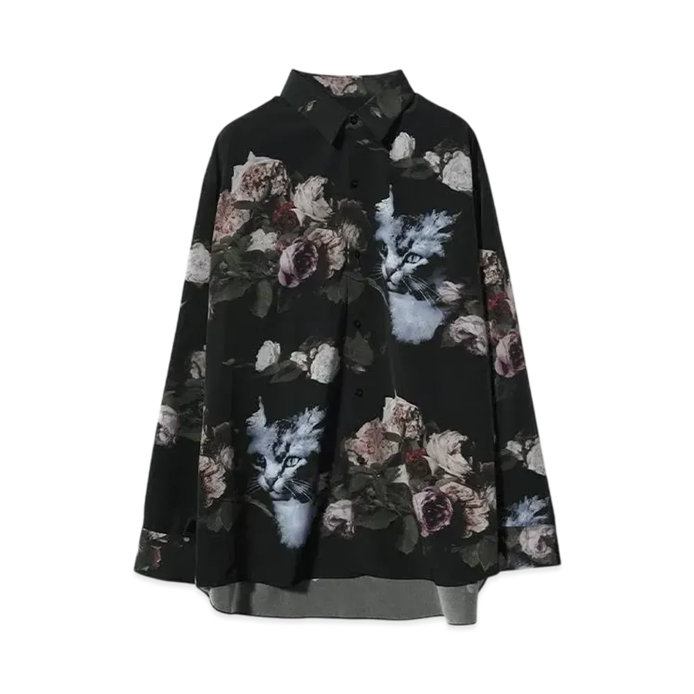 LAD MUSICIAN DECHINE ROSE+CAT BIG SHIRT "BLACK"