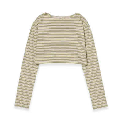 AURALEE Hard Twist Cotton Border Boat Neck L/S T-Shirt "Beige Border"