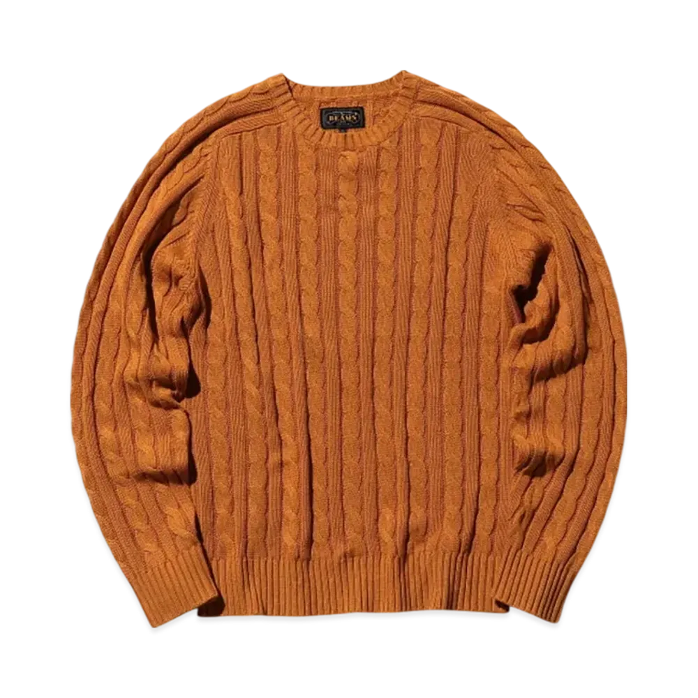 BEAMS Crew Cable Cotton Linen "Orange"