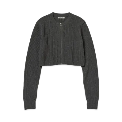 AURALEE Super Fine Wool Rib Knit Zip Short Cardigan "Top Gray"