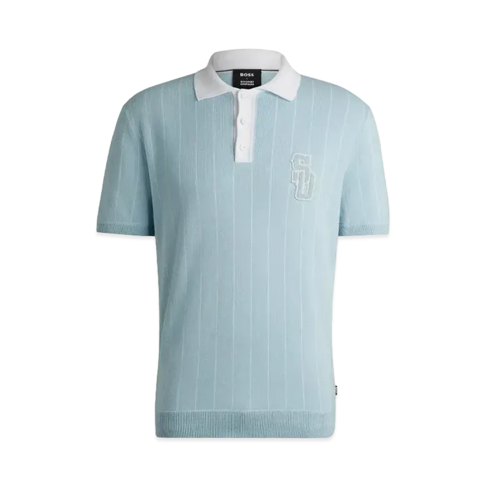 Boss x Shohei Ohtani Cotton Knit Polo Shirt Monogram Patch "Light Blue"