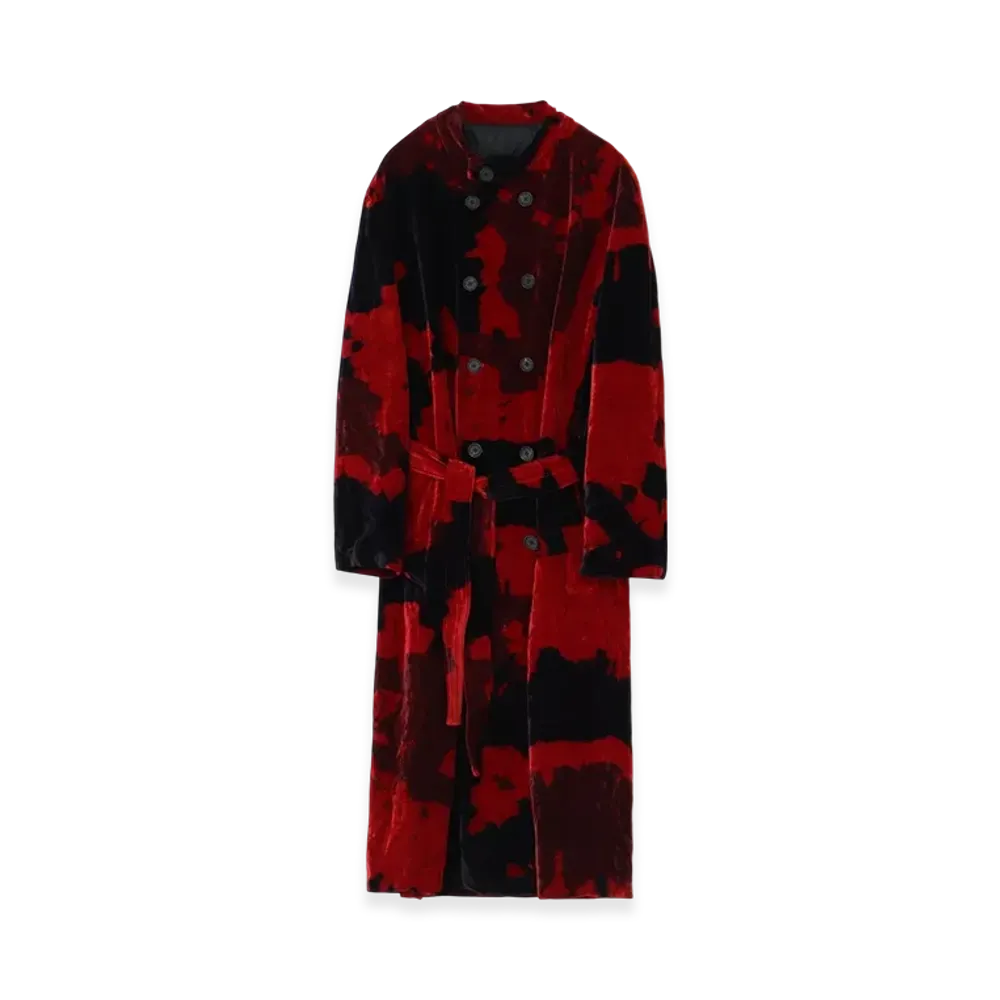 S'YTE Tie-Dye Velvet Double-Breasted Stand Collar Coat "Red"