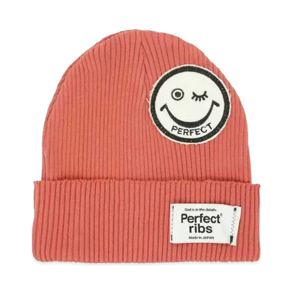 Perfect ribs (SMILE Patch) Rib Beanie Cap "Vintage Red"