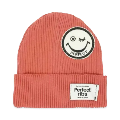 Perfect ribs (SMILE Patch) Rib Beanie Cap "Vintage Red"