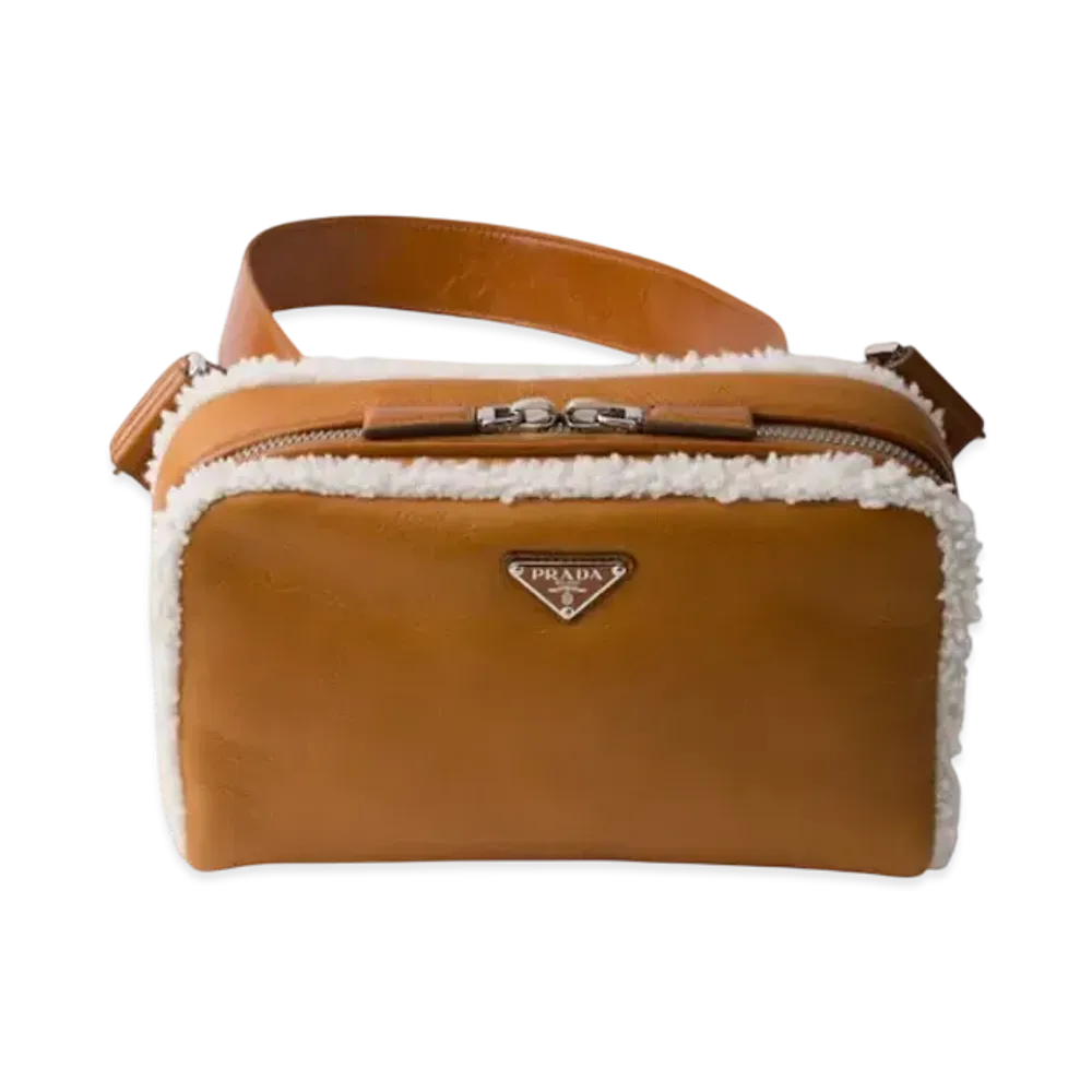 PRADA Shearling Shoulder Bag "Cognac/Natural"